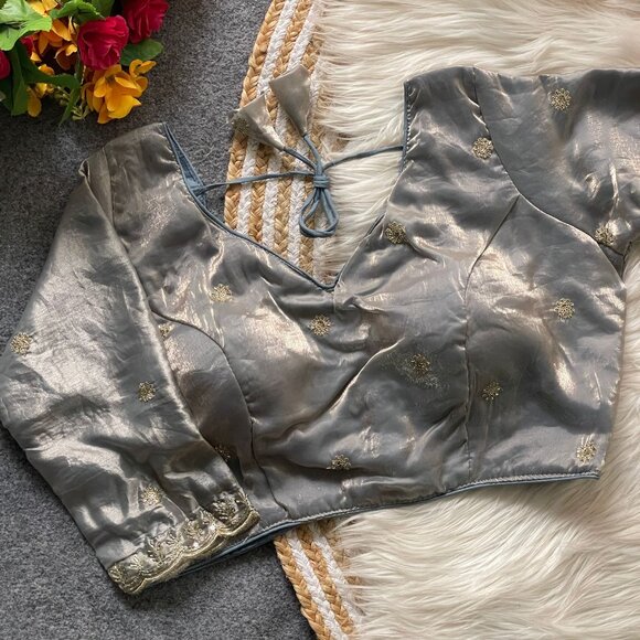 STARS & BEADS WORK NECK BRIDAL BLOUSE - Picture 10 of 11